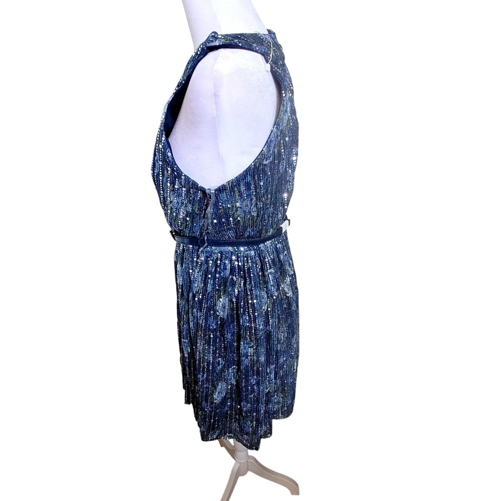 By & By Girl Navy Blue Metallic Sequin Floral Pleated‎ Party Dress 14.5 NWT - Picture 3 of 7